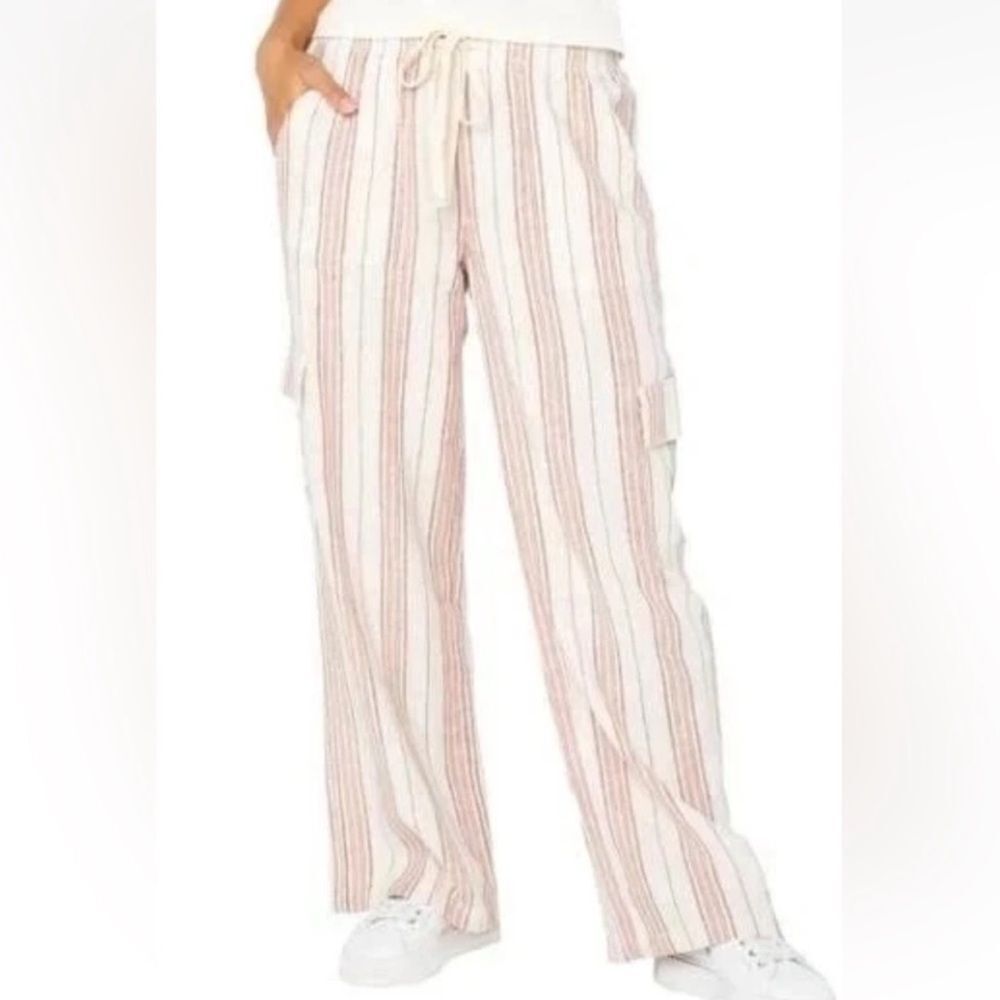 Roxy Pink and White Striped Cargo Pants XL